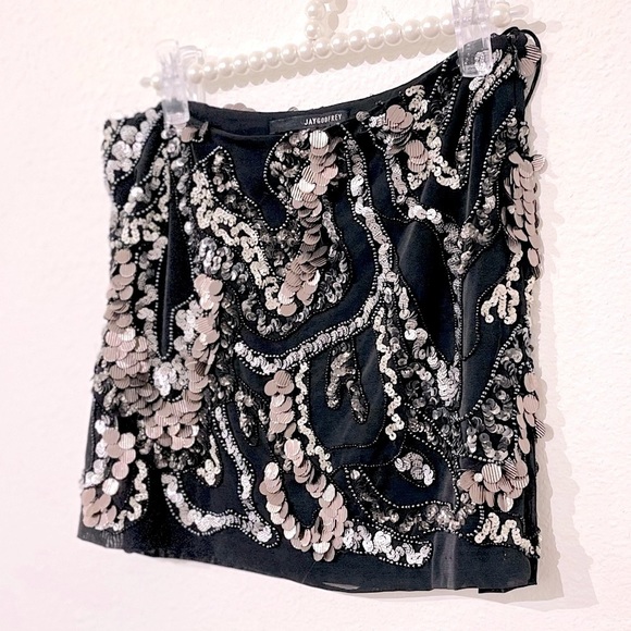 𝅺JAYGODFREY 4 XS Sm gorgeous designer couture hand beaded skirt crystal beads - Picture 1 of 11